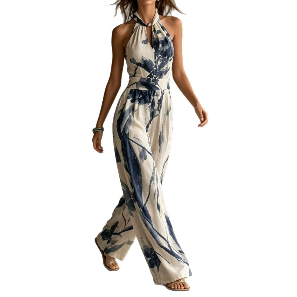 Ink printed wide leg pocket jumpsuit - MODALIFE