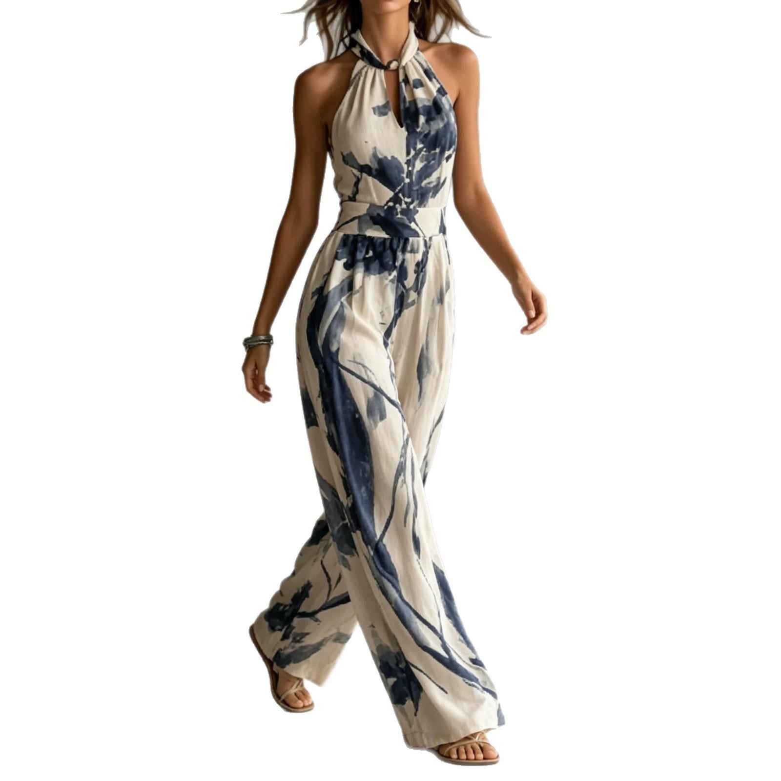 Ink printed wide leg pocket jumpsuit - MODALIFE