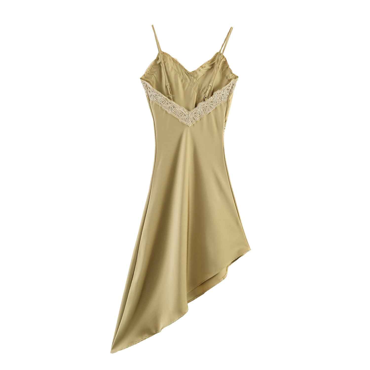 Asymmetric dress with silk and lace patchwork - MODALIFE