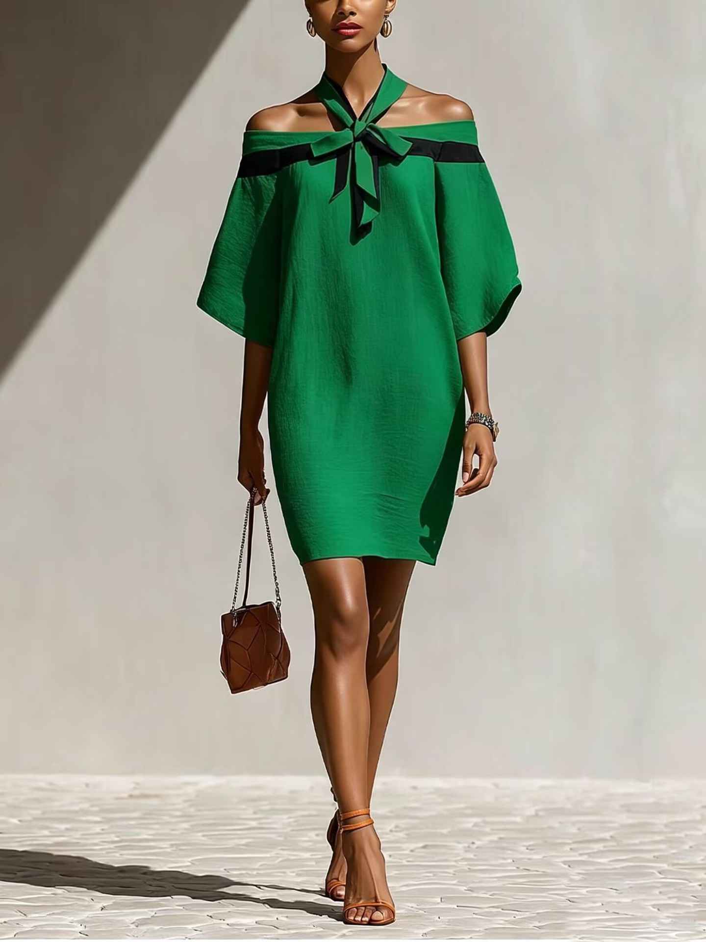 One shoulder bow collar dress - MODALIFE