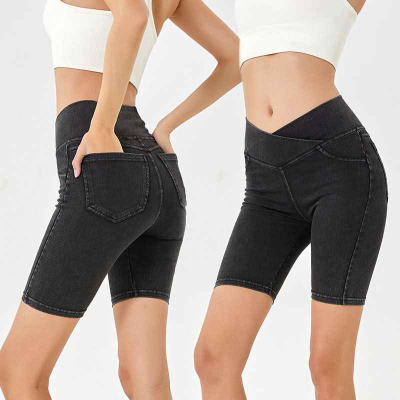 High-Waisted Denim Shorts for Women, Stretchy and Slimming, Casual Wear with Pockets, Fitness 5-Panel Cycling Pants - MODALIFE