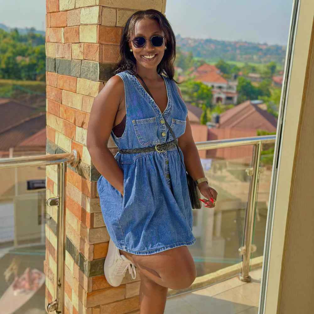 Casual Double Pocket Button-Up Mini Sleeveless Denim Dress