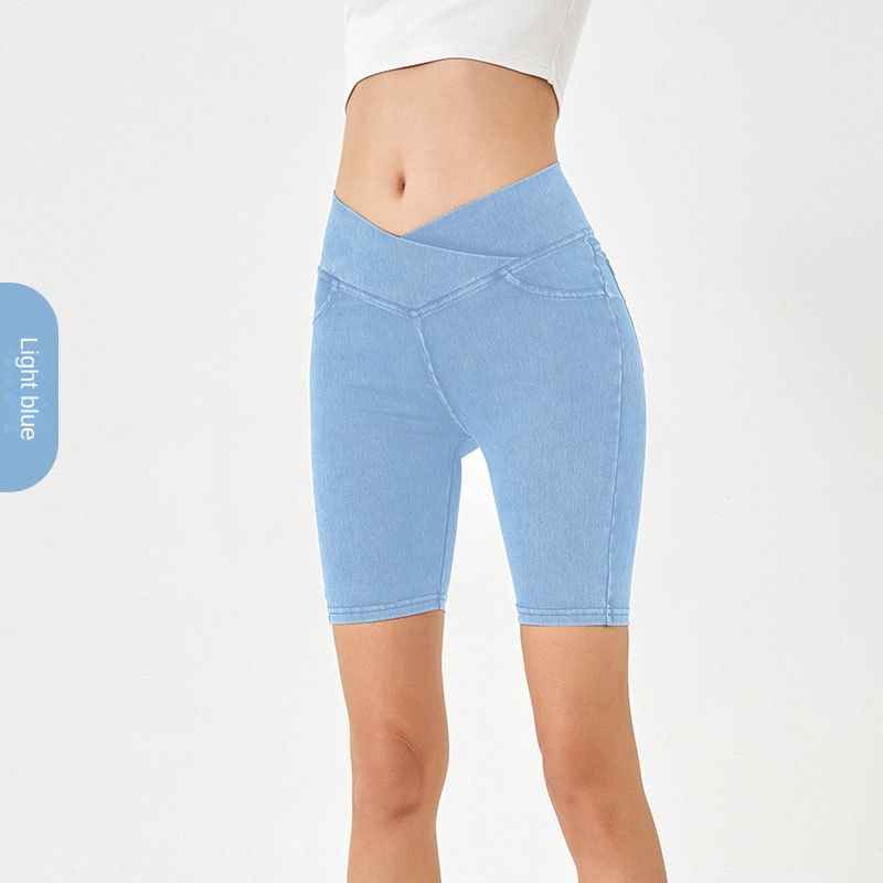 High-Waisted Denim Shorts for Women, Stretchy and Slimming, Casual Wear with Pockets, Fitness 5-Panel Cycling Pants - MODALIFE