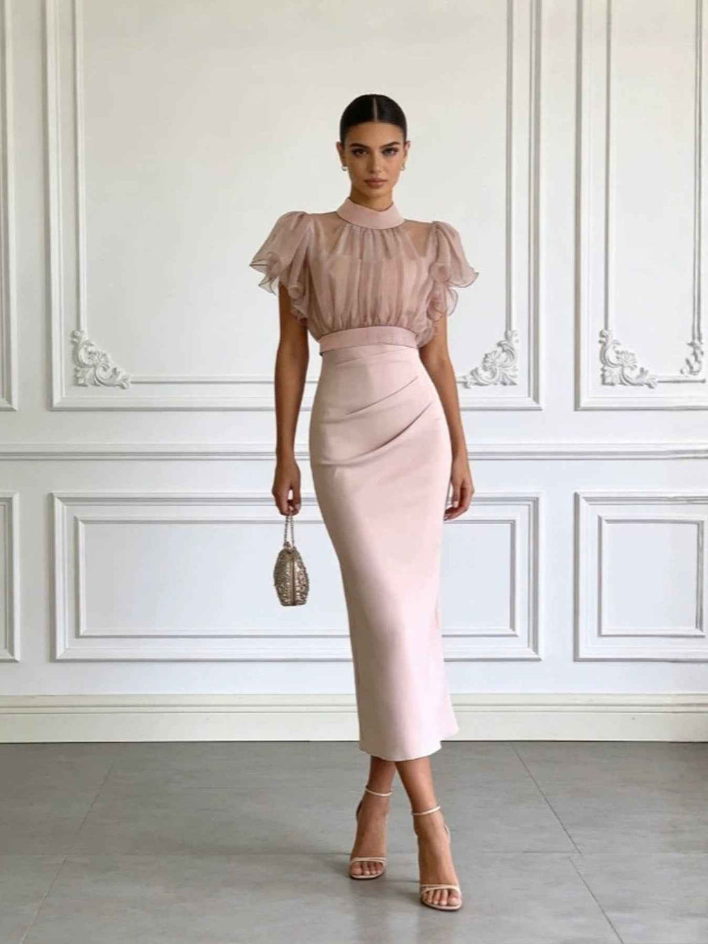 Mesh lace up waist bag hip dress