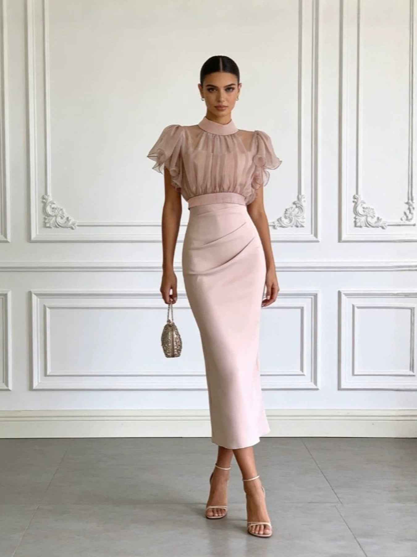 Mesh lace up waist bag hip dress