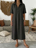Casual Straight Fit Comfortable Linen Short Sleeve Polo Neck Dress for Women - MODALIFE