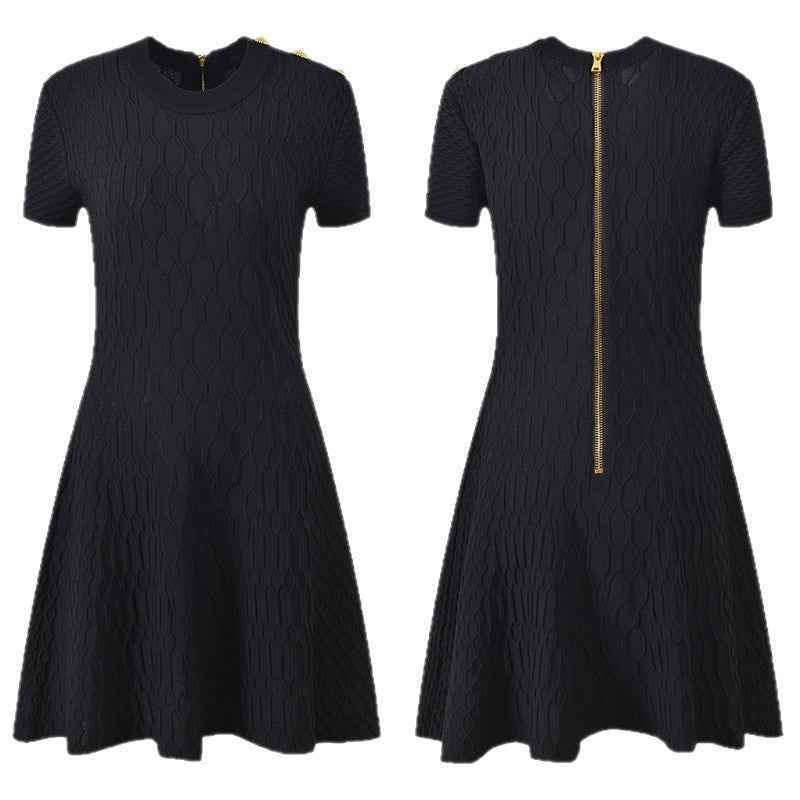 Short sleeved round neck A-line dress