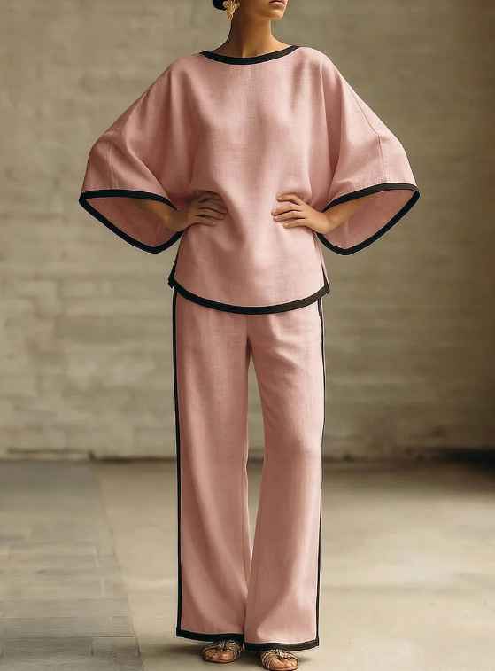 Round neck loose bat sleeves two-piece set - MODALIFE