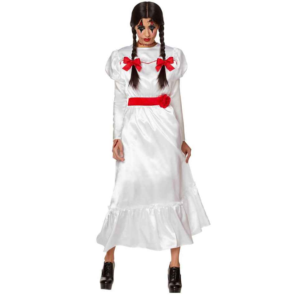 White Ghost Doll Women's Horror Movie Annabelle Possessed Doll Bride Costume Halloween Outfit - MODALIFE