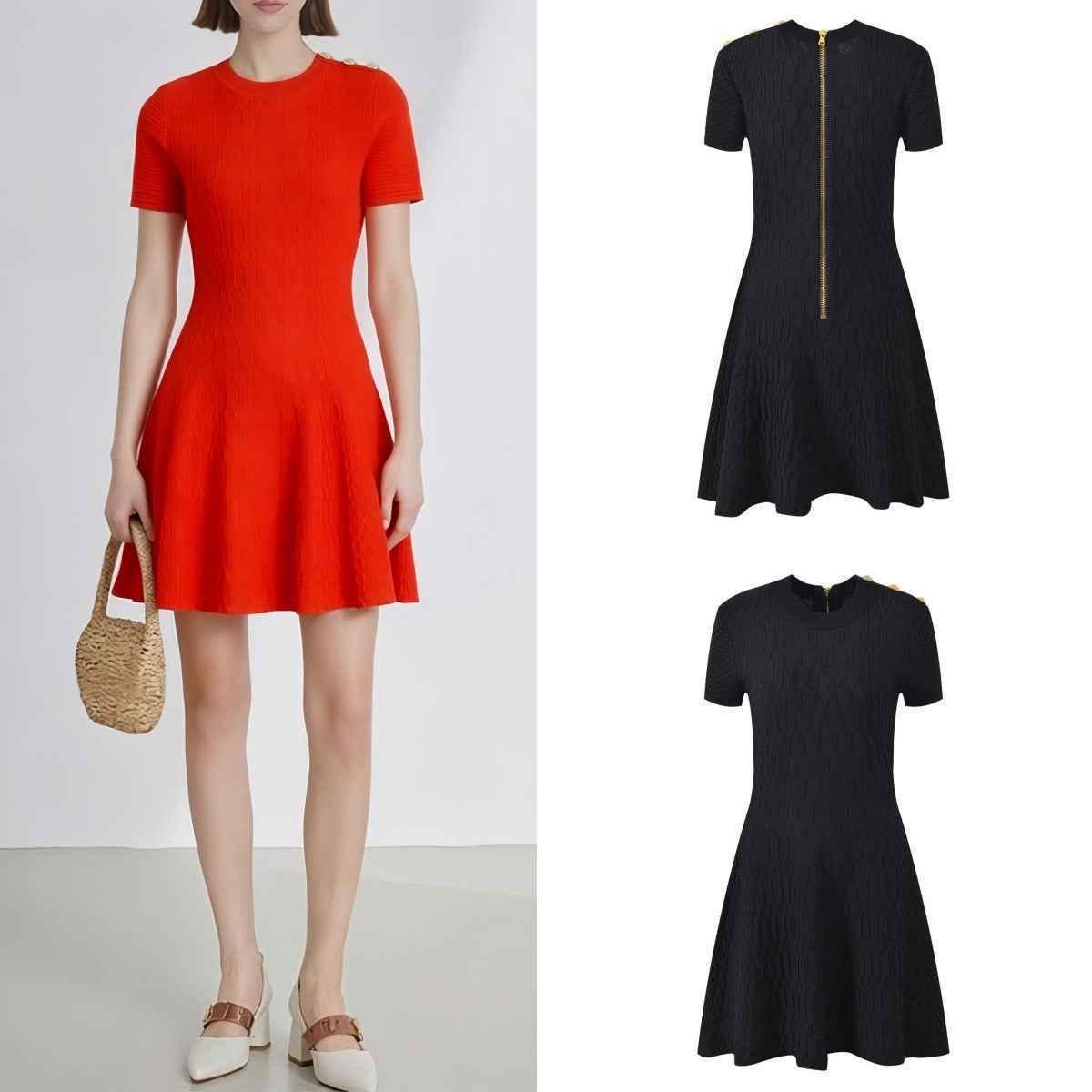 Short sleeved round neck A-line dress