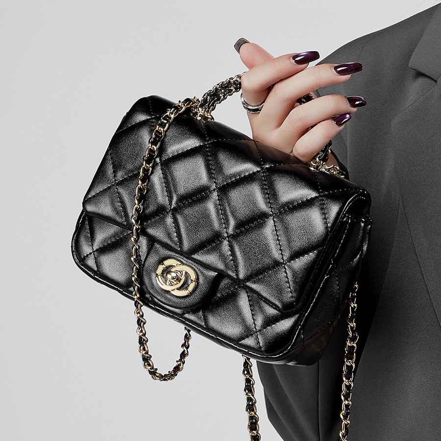 Metal chain diamond grid handbag - MODALIFE