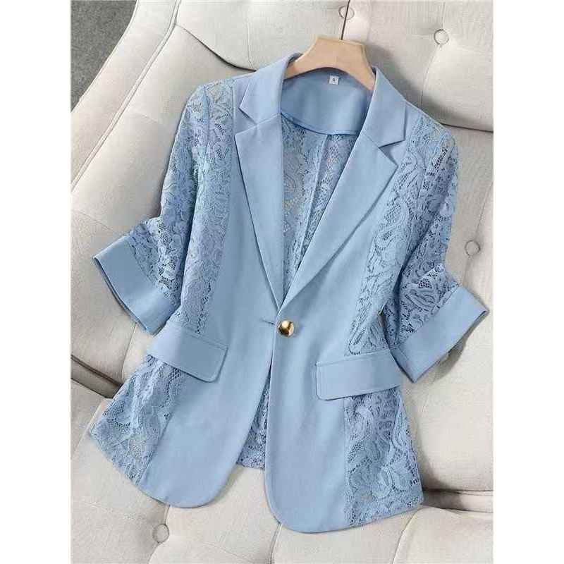 Solid color lace patchwork small suit jacket for women's top - MODALIFE