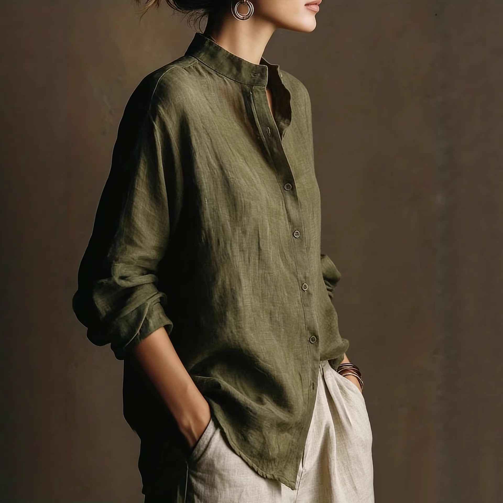 Collar loose long sleeved shirt - MODALIFE