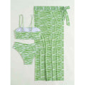 Sexy Striped Bikini Three-Piece Swimwear Set with Beach Dress - MODALIFE