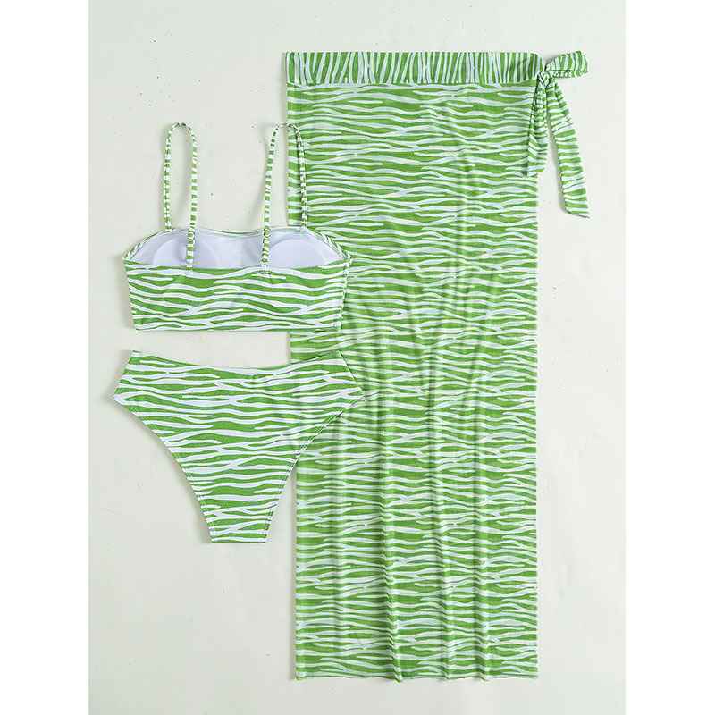 Sexy Striped Bikini Three-Piece Swimwear Set with Beach Dress - MODALIFE