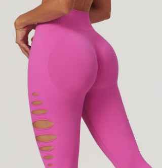 Style High Elastic Side Cut-Out Seamless Knit Butt-Lifting Fitness Pants Women High Waist Slim Yoga Pants Running Sports Long Pants - MODALIFE