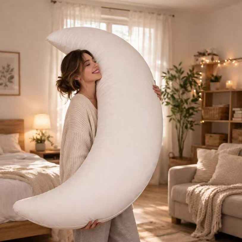 Soft Fabric Large Moon-Shaped Pregnancy Pillow, Nursing Pillow, Postpartum Lumbar Support Pillow, Baby Feeding Pillow, Removable and Washable