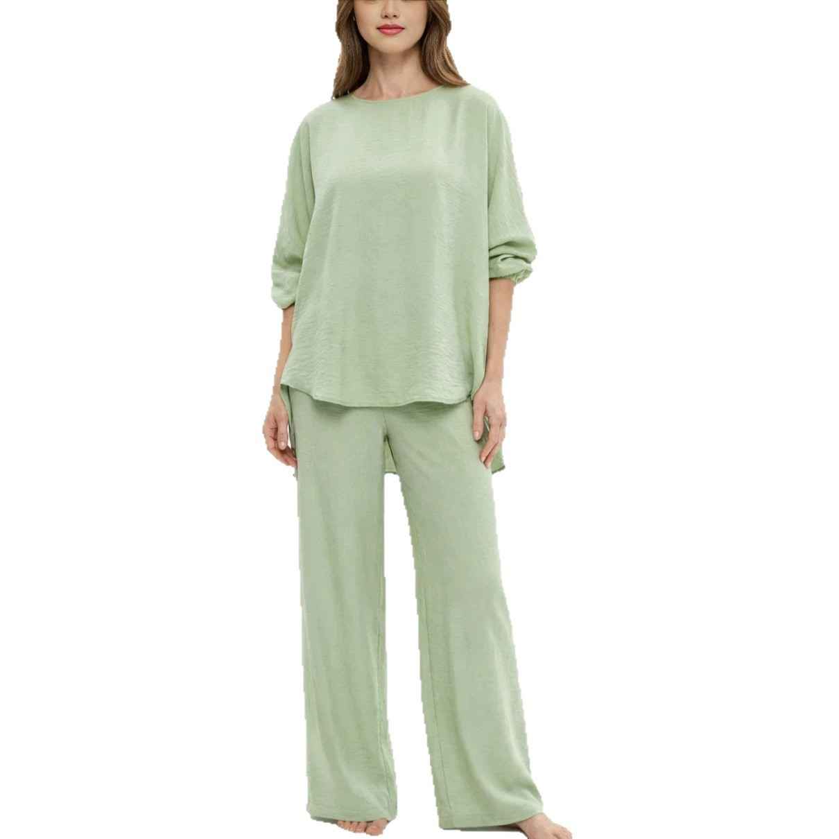 Solid color loose casual suit wide leg pants two-piece set - MODALIFE