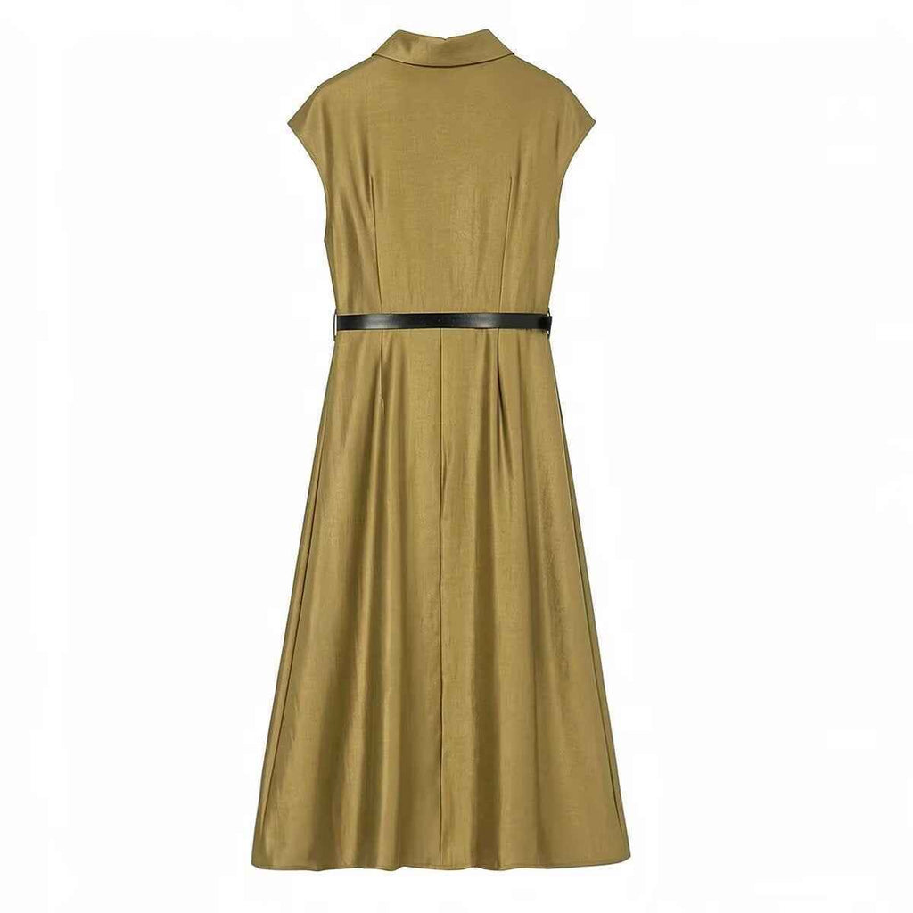 Elegant waist with waistband sleeveless dress