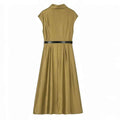 Elegant waist with waistband sleeveless dress