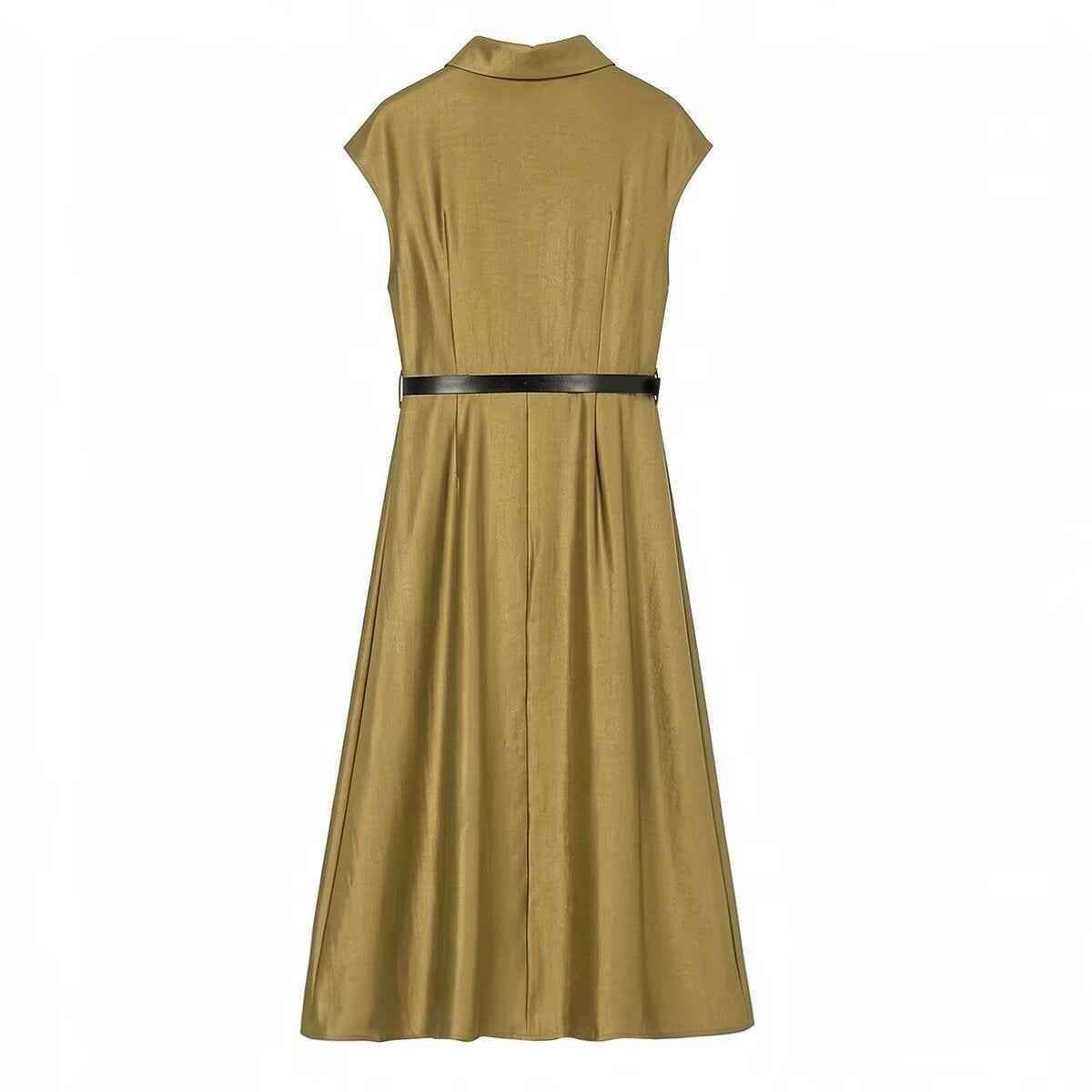 Elegant waist with waistband sleeveless dress