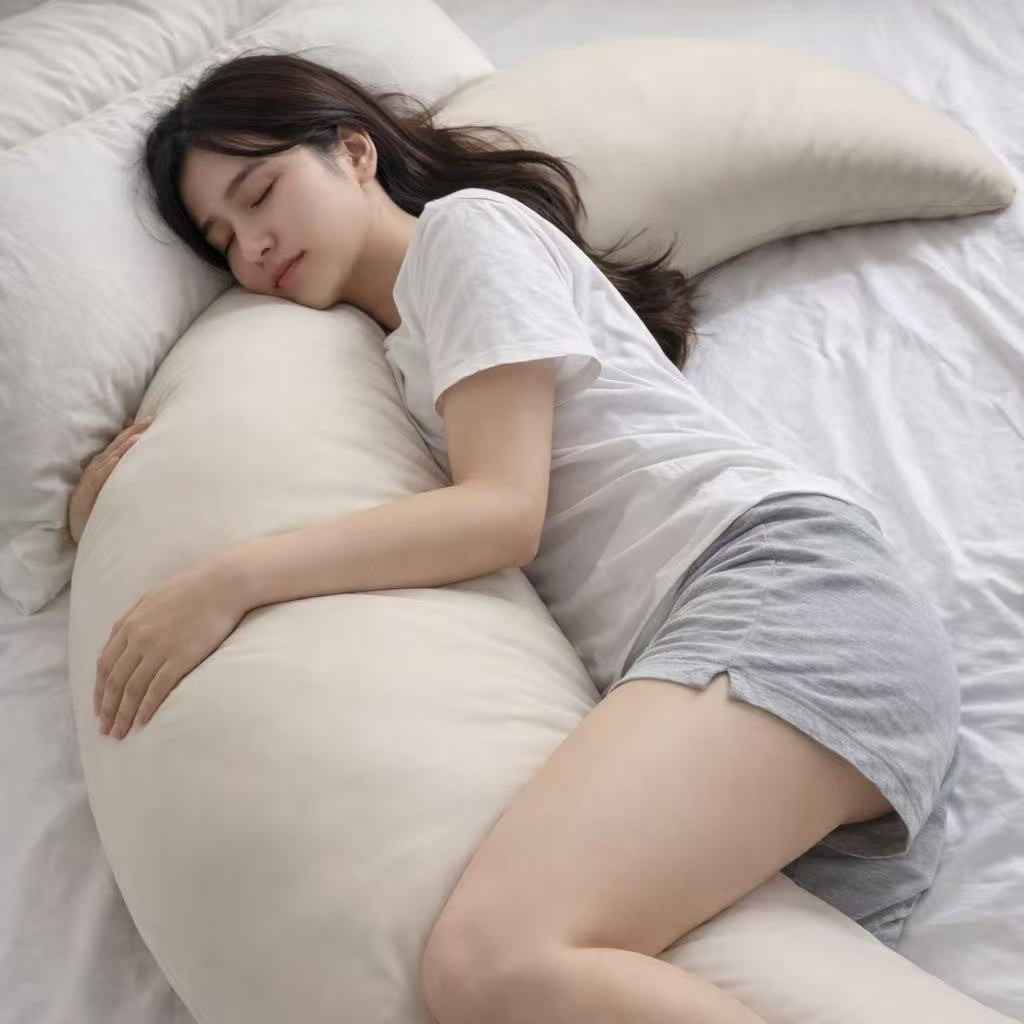 Soft Fabric Large Moon-Shaped Pregnancy Pillow, Nursing Pillow, Postpartum Lumbar Support Pillow, Baby Feeding Pillow, Removable and Washable