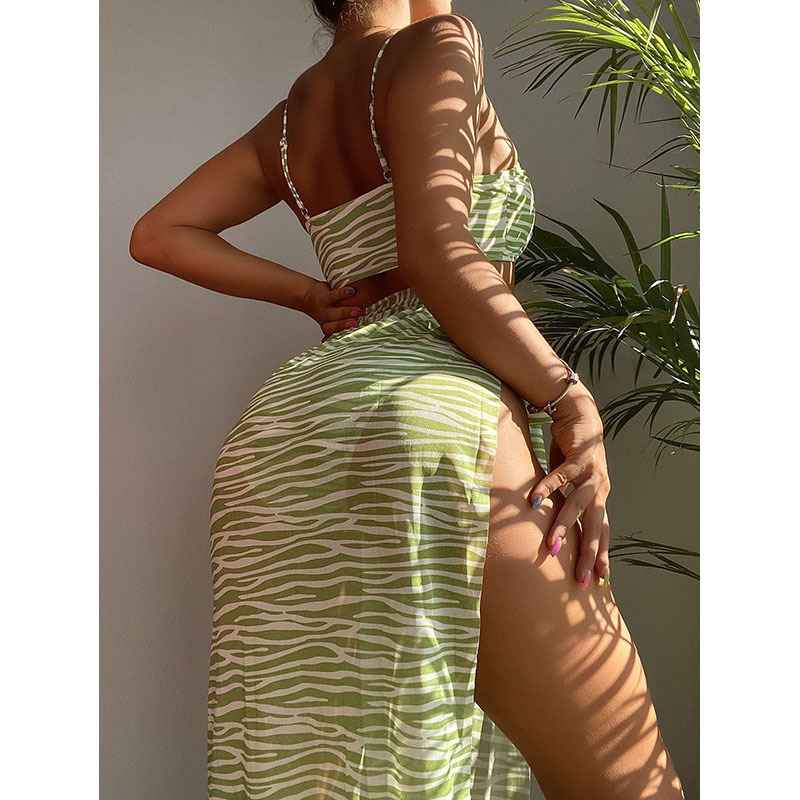 Sexy Striped Bikini Three-Piece Swimwear Set with Beach Dress - MODALIFE