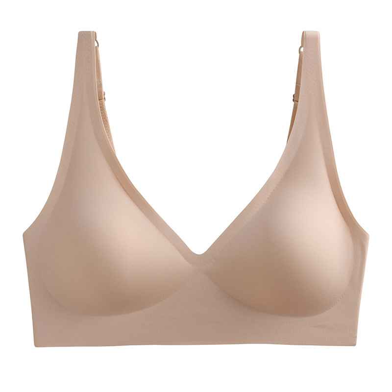 French Seamless Jelly Stripe Bra, No Steel Ring, Plumping and Lifting, Ice Silk, Outer Wear, Plus Size, Youthful Style - MODALIFE