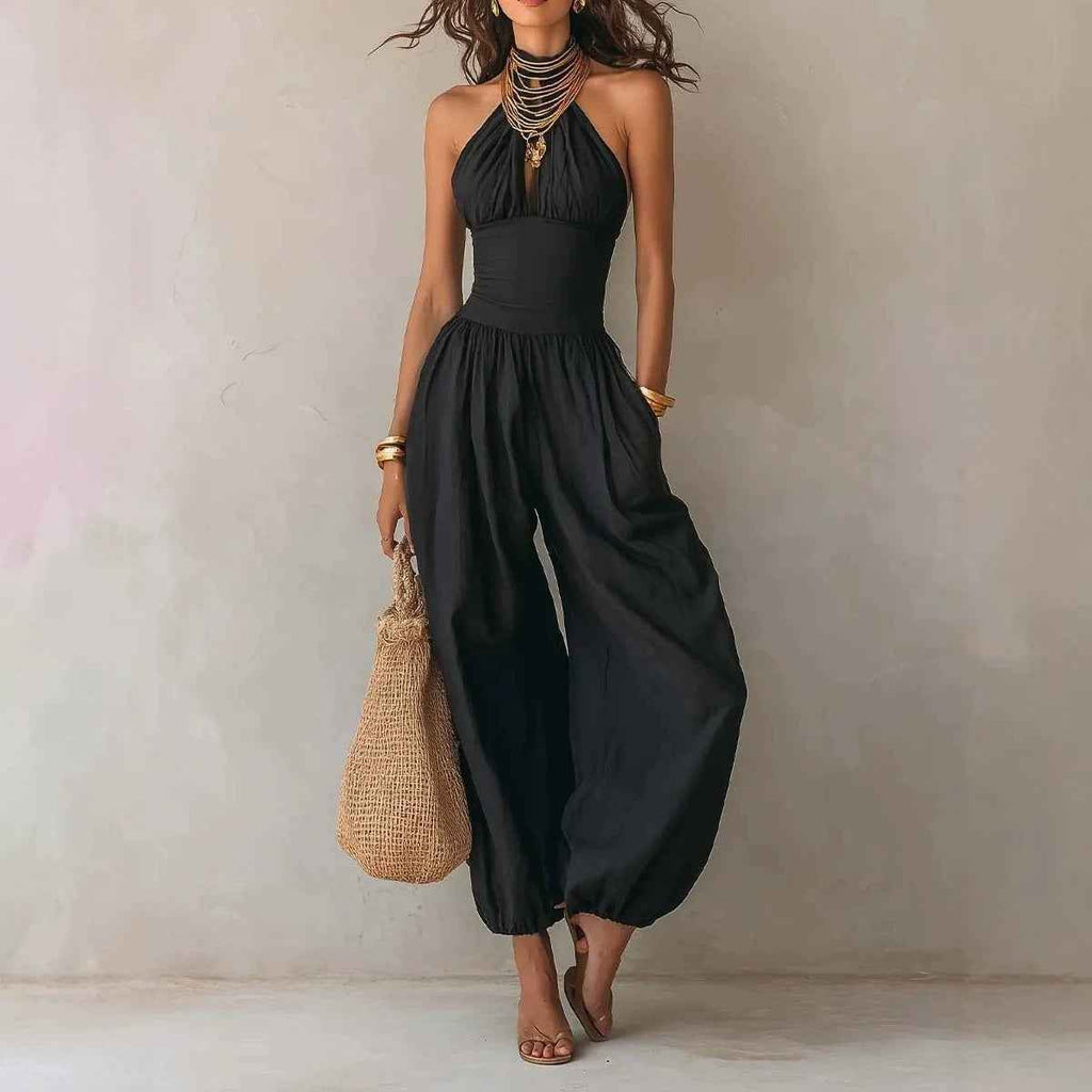 Slim-Fitting Body-Concealing Travel Halter Neck Sexy Casual Comfortable Jumpsuit