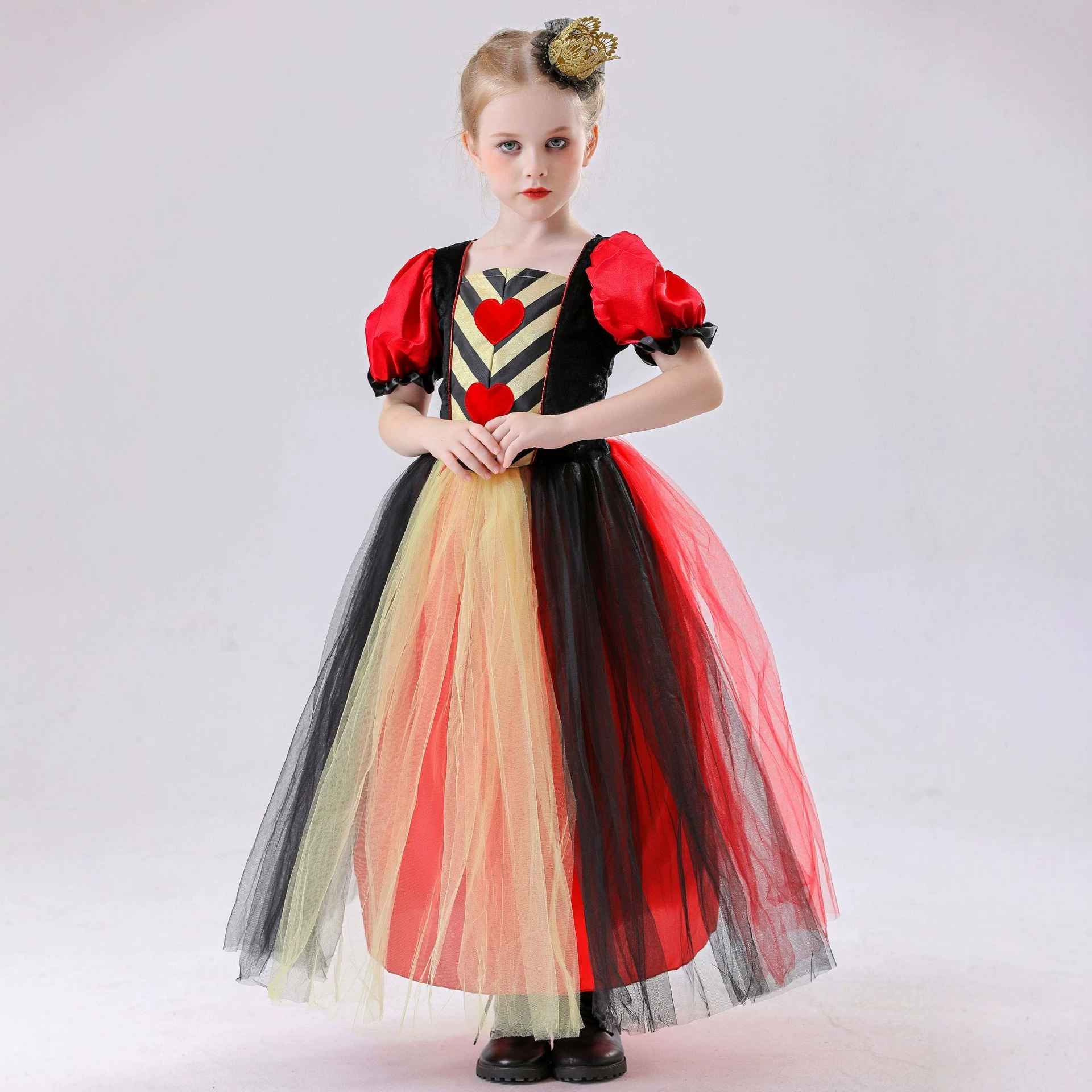 Heart Queen Alice in Wonderland Red Queen Cosplay Costume for Kids Stage Playwear - MODALIFE