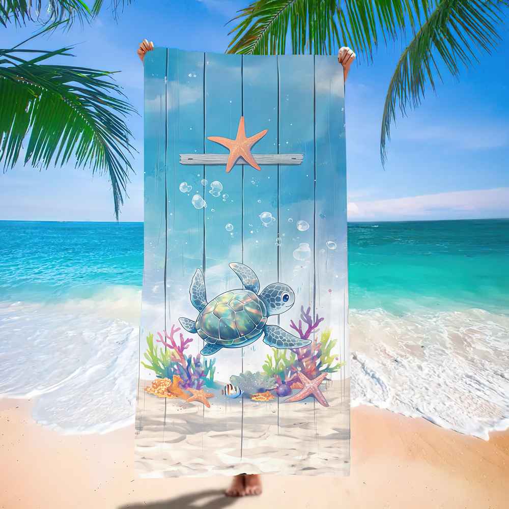 Ocean Turtle Pattern Beach Towel Ultra-Fine Fiber Quick-Dry Double-Sided Fleece Bath Towel Sand Blanket