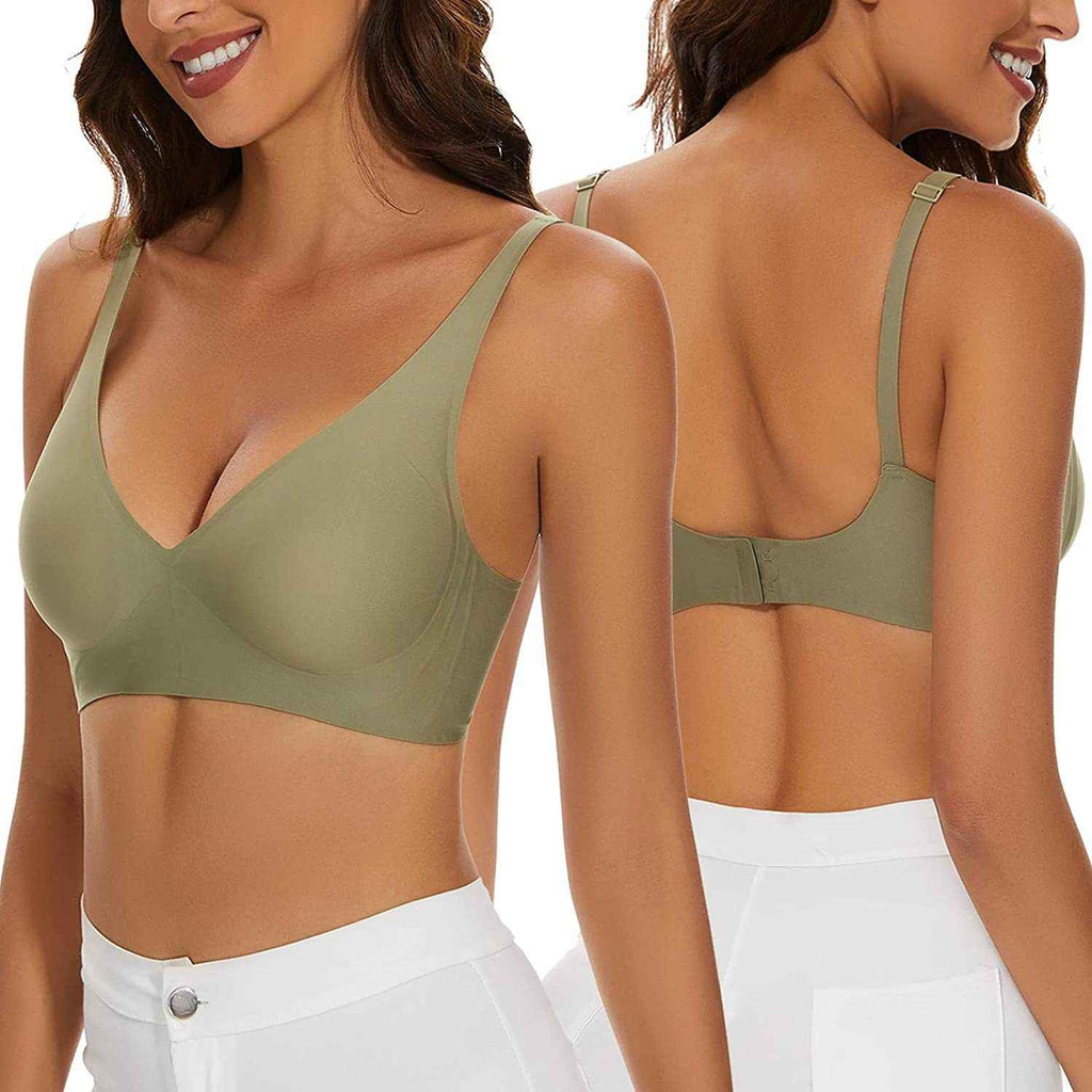 French Seamless Jelly Stripe Bra, No Steel Ring, Plumping and Lifting, Ice Silk, Outer Wear, Plus Size, Youthful Style - MODALIFE