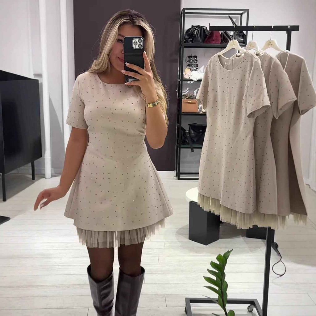Round neck short sleeved slim fit dress - MODALIFE