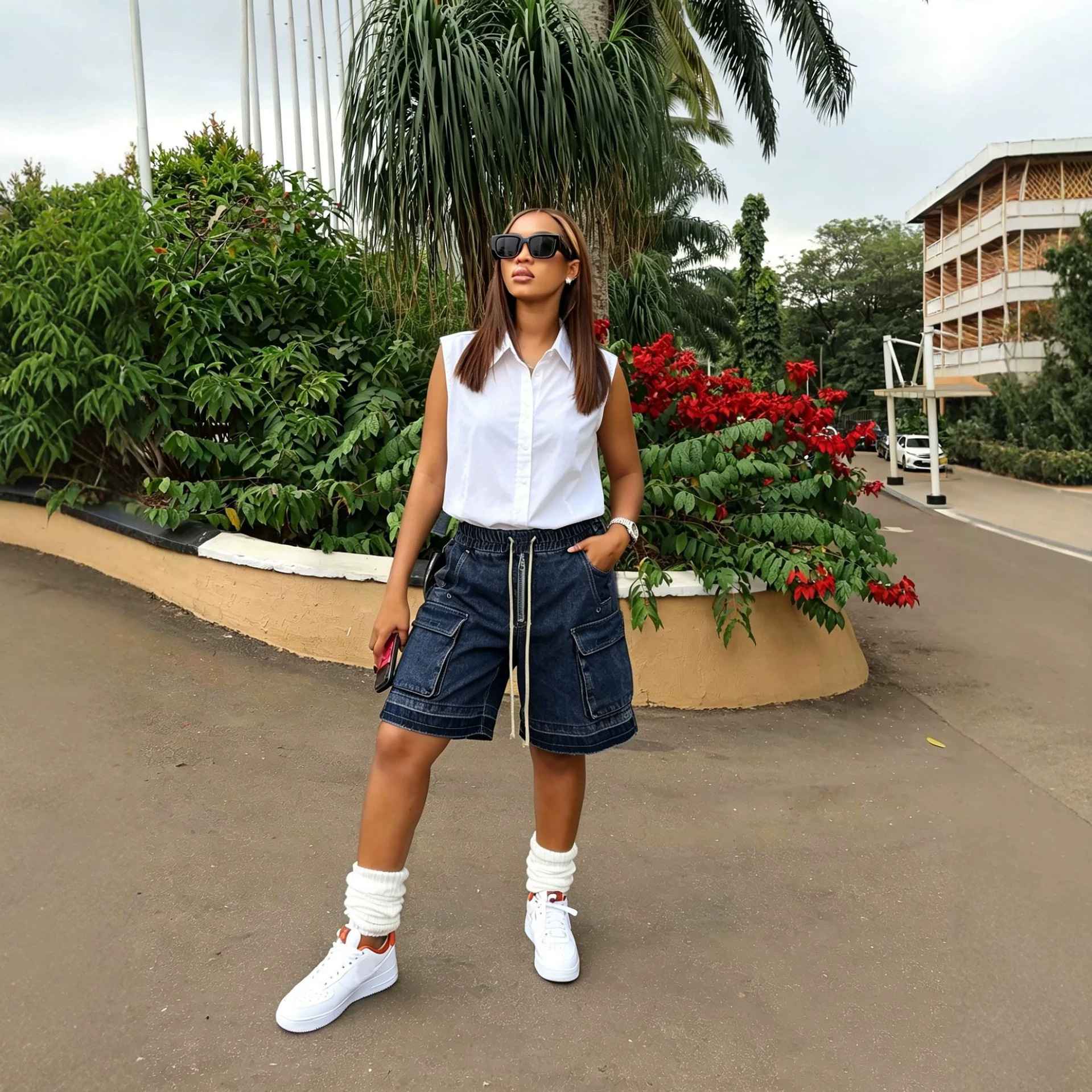 Washed Tie-Up Distressed Frayed Denim Shorts with Belt Loops - MODALIFE
