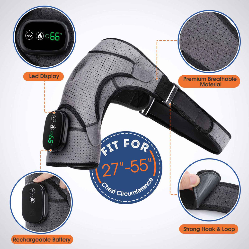 Massage Shoulder Support with Touchscreen Controller, Rechargeable Vibrating Heat Therapy Shoulder Massager Belt - MODALIFE