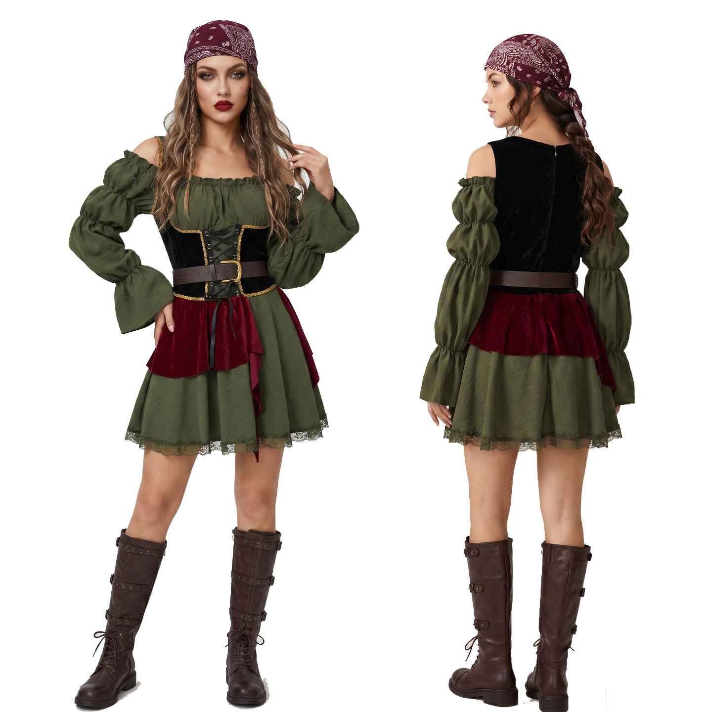 Halloween Adult Medieval Vintage Women's Pirate Cosplay Caribbean Pirate Stage Costume - MODALIFE