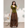 False Two-Piece Drape Neck Short Sleeve T-Shirt - MODALIFE