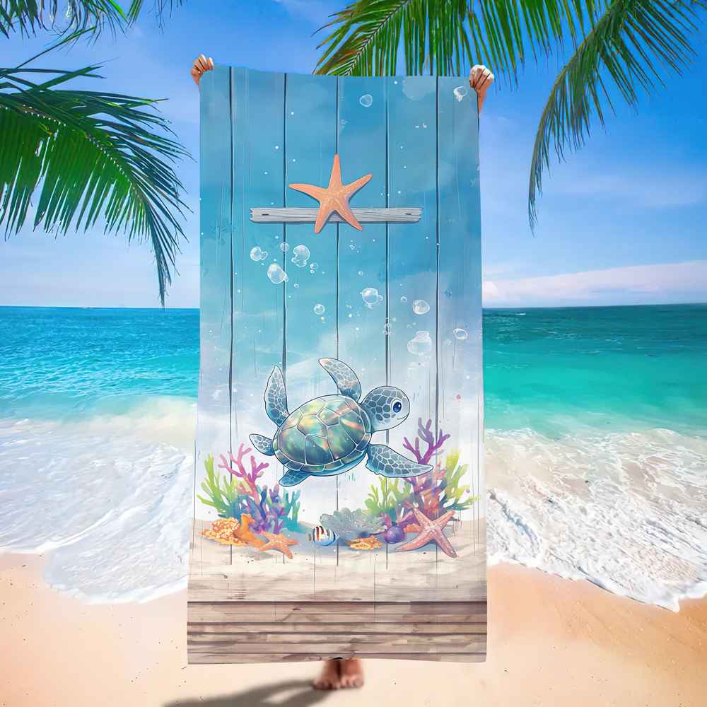 Ocean Turtle Pattern Beach Towel Ultra-Fine Fiber Quick-Dry Double-Sided Fleece Bath Towel Sand Blanket