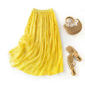 Embroidered Silk Patchwork High-Waisted Flared Yellow Midi Skirt - MODALIFE