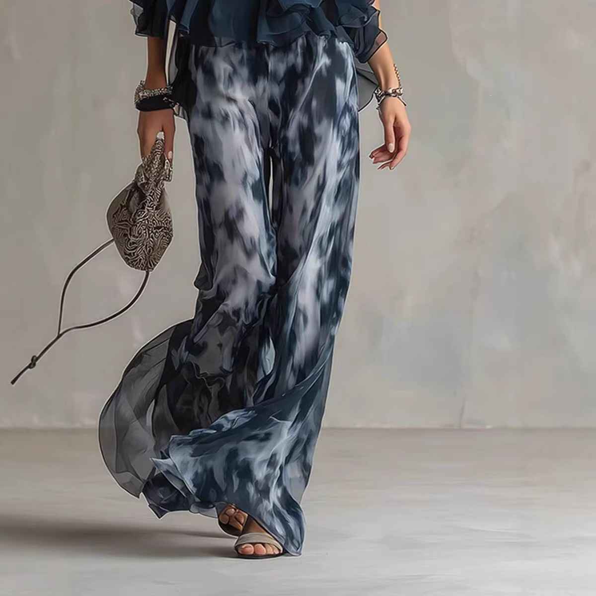 Sleeveless Halter Neck Top with Printed Wide Leg Pants Summer New Arrival - MODALIFE