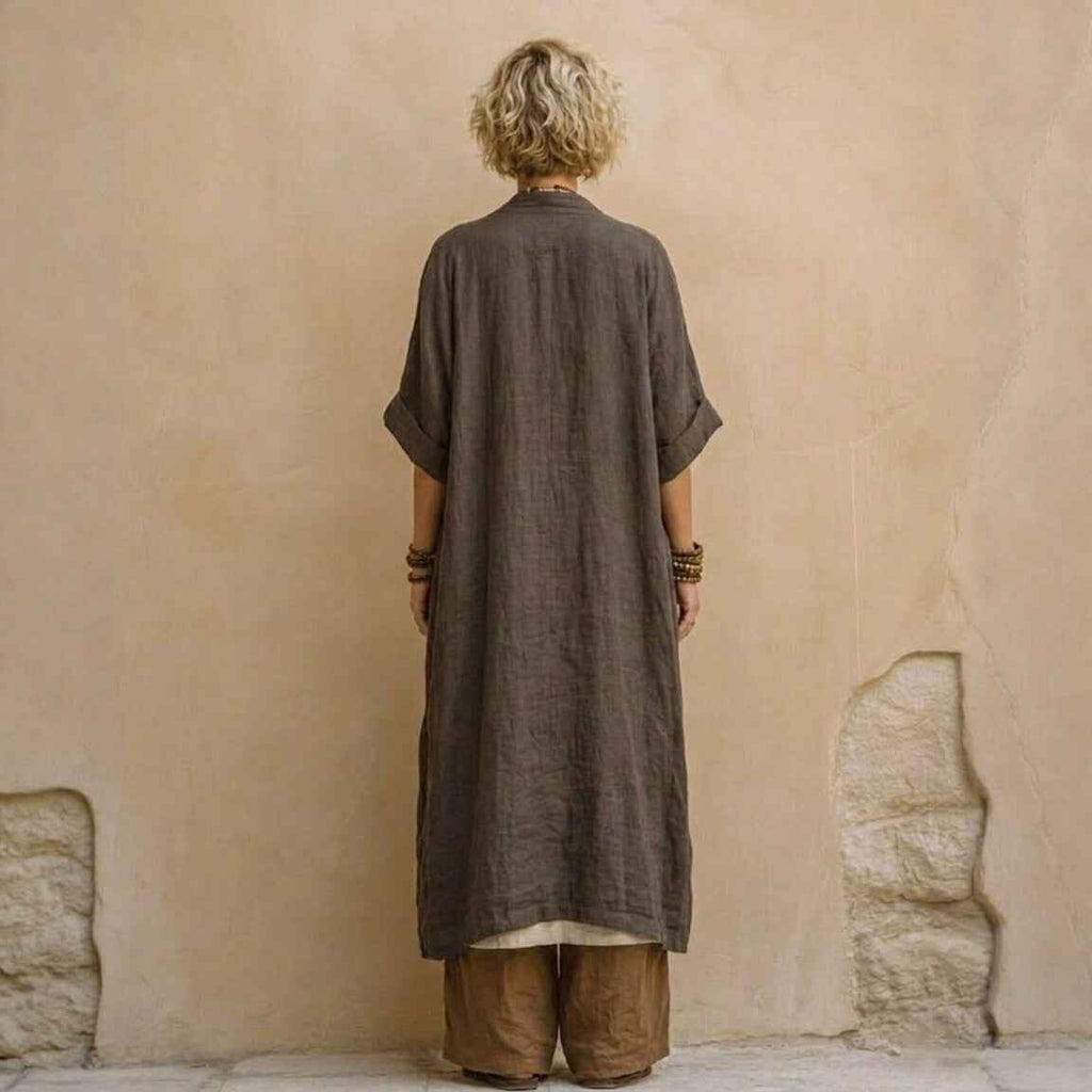 Loose Embroidered Long Robe Two-Piece Set for Women, Casual Wide-Leg Pants Outfit, Fashionable and Trendy