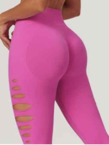 Style High Elastic Side Cut-Out Seamless Knit Butt-Lifting Fitness Pants Women High Waist Slim Yoga Pants Running Sports Long Pants