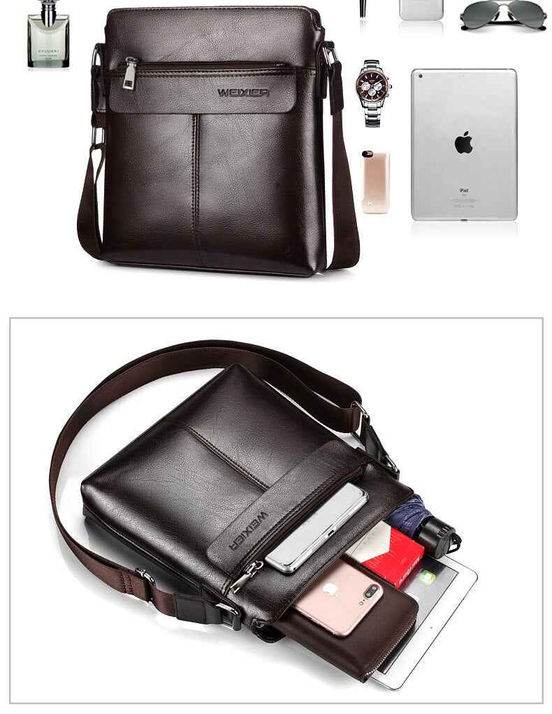 WEIXIER brand men's bag youth messenger bag zipper leather bag Ipad handbag men's shoulder bag - MODALIFE
