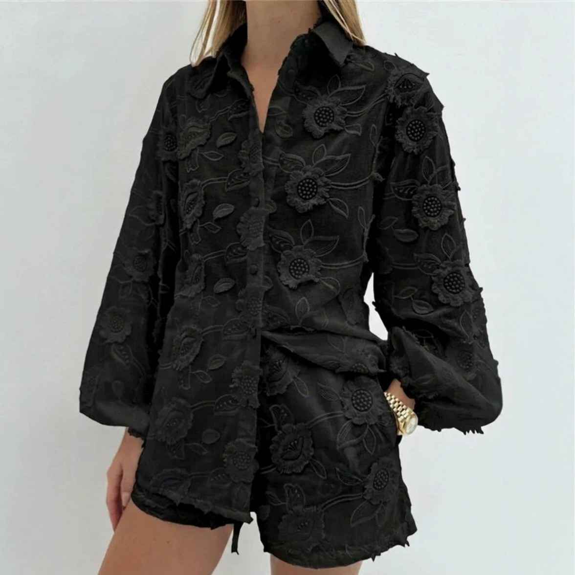 Embroidered shirt shorts set - MODALIFE