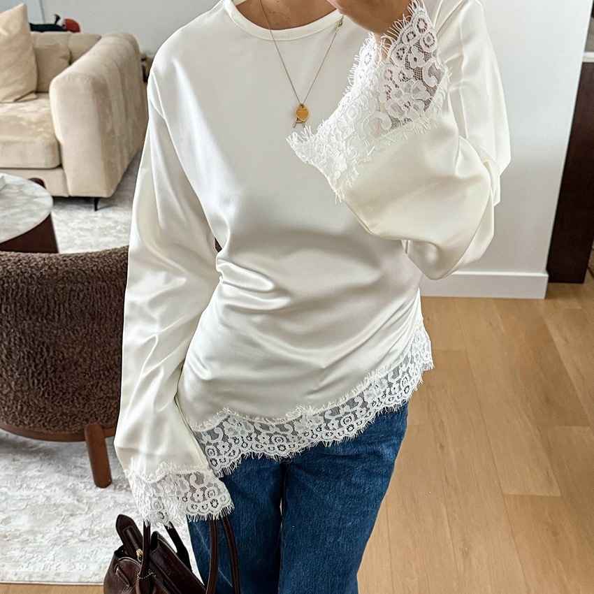 Round neck solid color long sleeved irregular hem T-shirt for women - MODALIFE