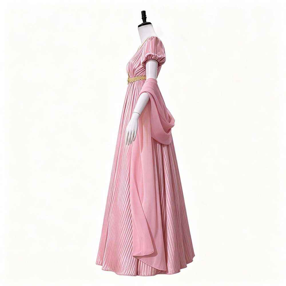Bridgerton Cosplay Dress Renaissance Vintage V-Neck Dress Victorian Empire Waist Tea-Length Gown - MODALIFE