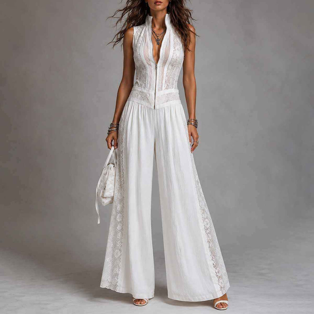 Sleeveless lace patchwork jumpsuit - MODALIFE
