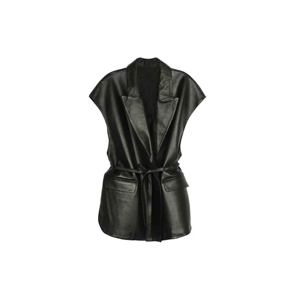 Sleeveless PU leather vest women's suit collar belt vest jacket - MODALIFE