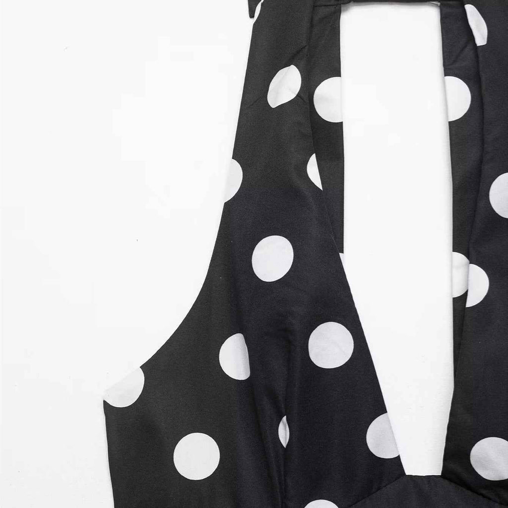Bow embellished polka dot hanging neck collar sleeveless top