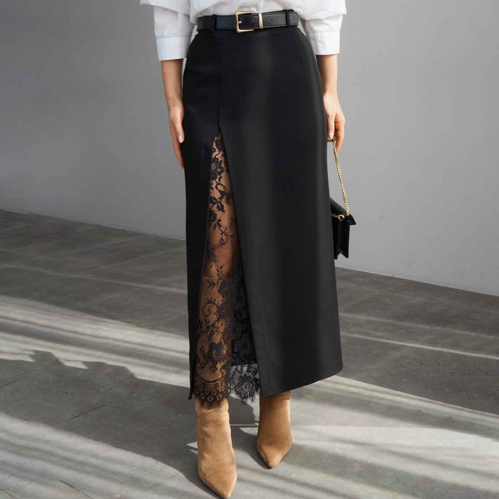 Side slit lace patchwork skirt - MODALIFE